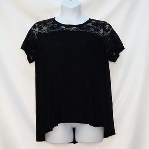 XL Black Top with Lace Shoulders